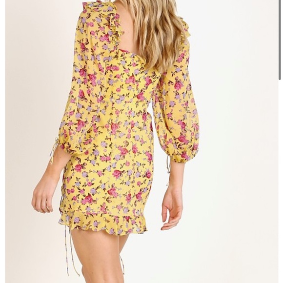 For Love And Lemons || Beaumont Mini Dress Yellow Floral - Picture 11 of 12